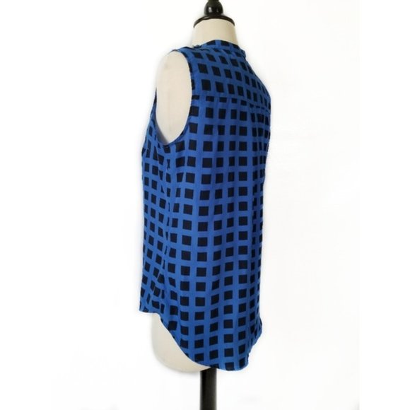 Womens Black & Blue Grid Print Sleeveless Top S - Picture 2 of 8